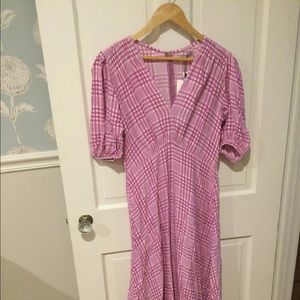Pink gingham Faithfull midi dress, sz 6